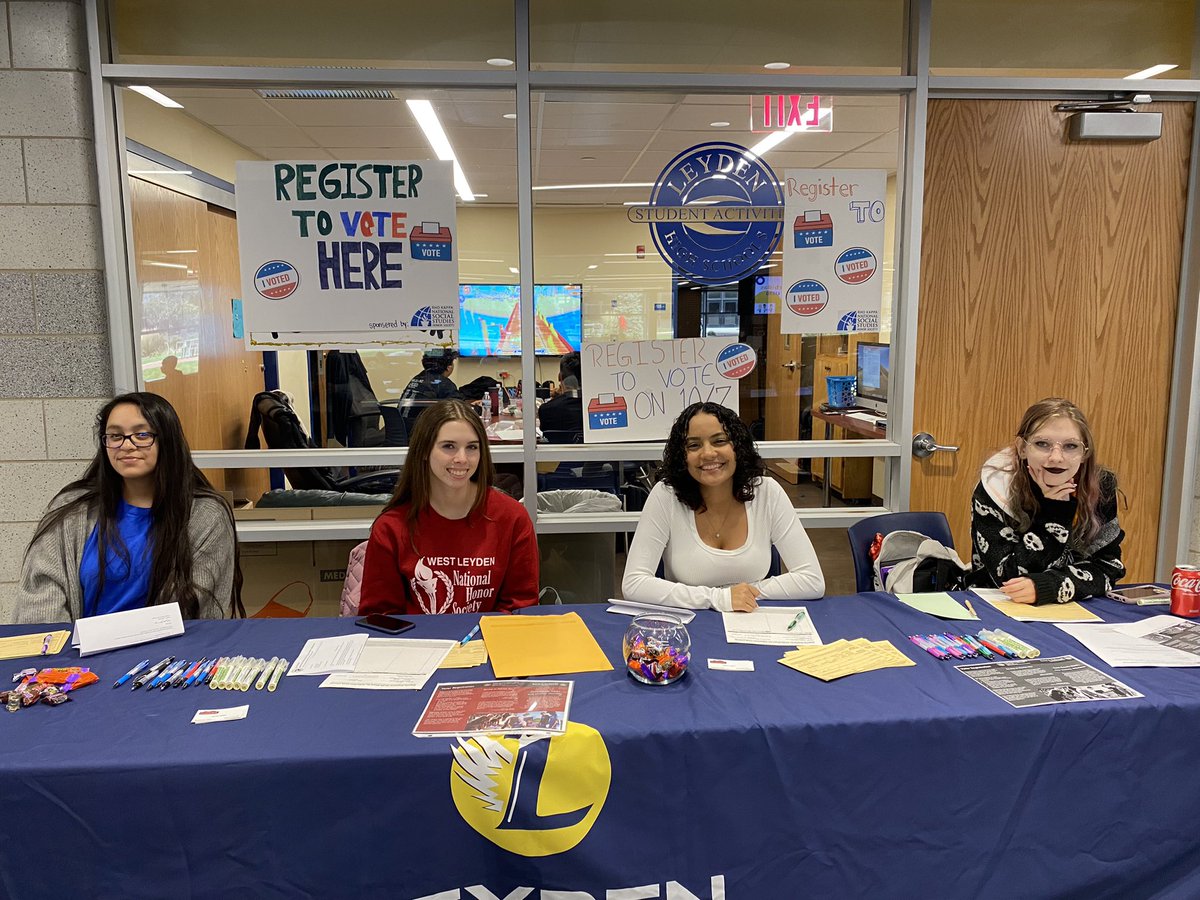 Rho Kappa Honors Society hosting a Voter Registration Drive at lunch. Our students getting their classmates registered to vote! How cool is that? #leydenpride