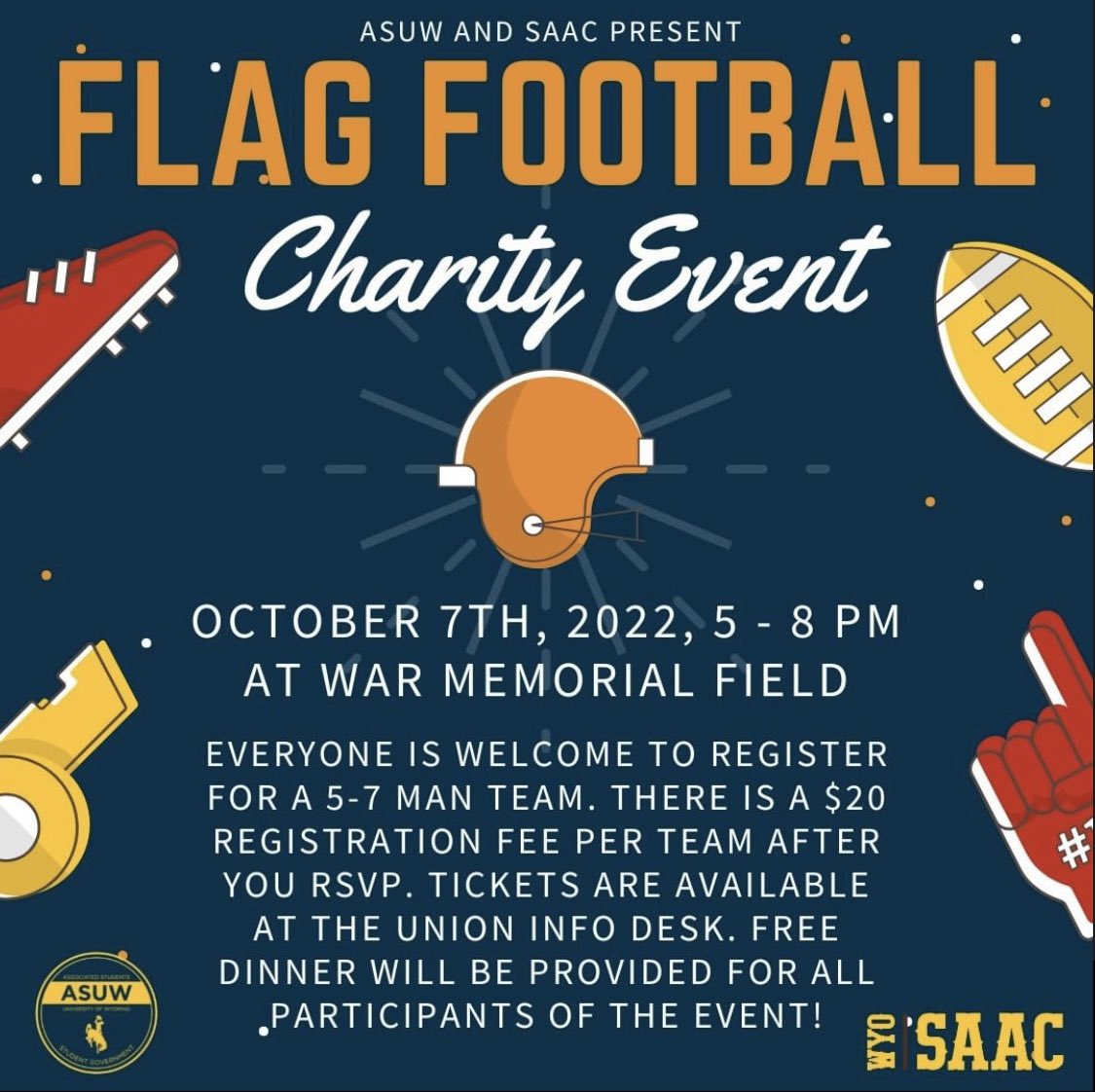 Don’t forget about ASUW and SAAC flag football today! There free food when you sign up!
