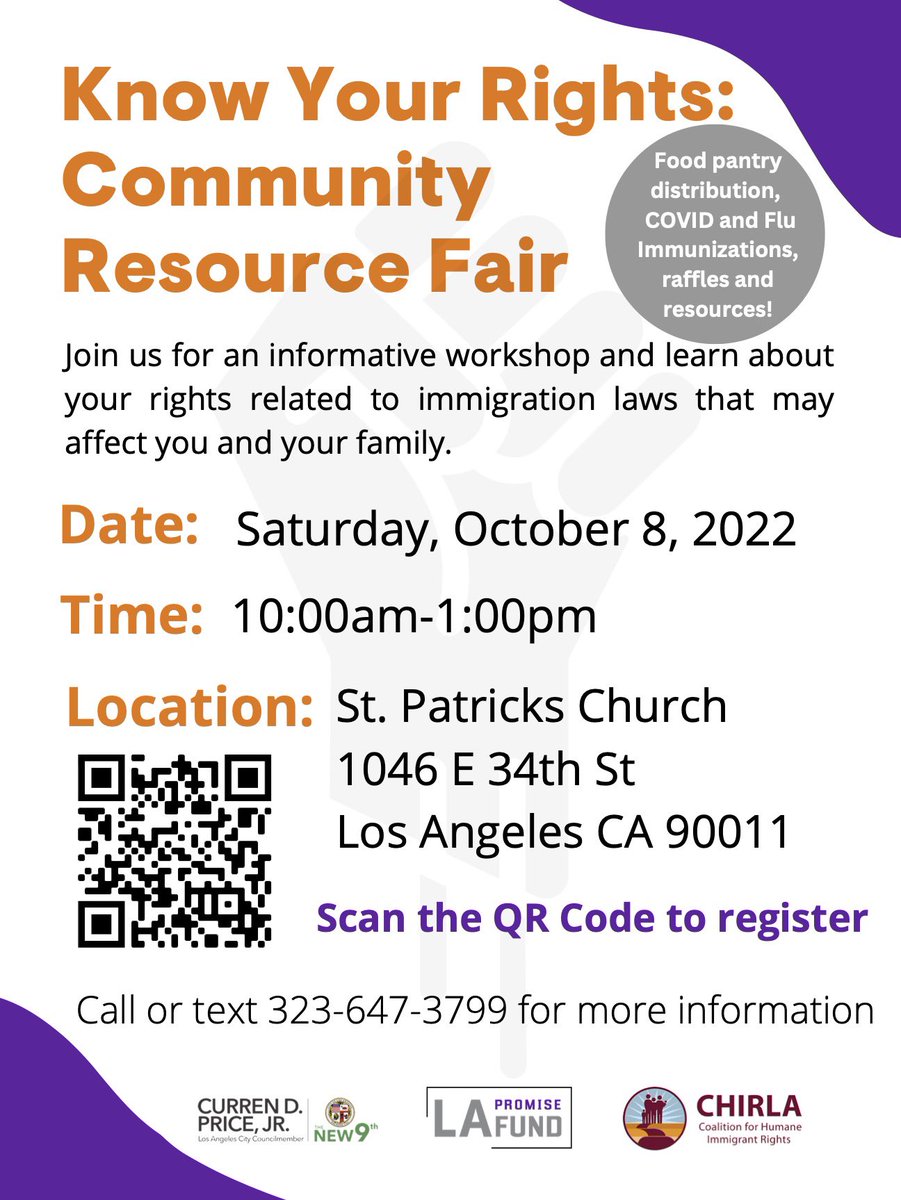 LAPromiseFund's tweet photo. Happening tomorrow! 

Join the LA Promise Fund team, Councilmember @CurrenDPriceJr and @CHIRLA  at 10 am for an informative workshop to learn about your rights related to immigration reform and how it can impact your family. https://t.co/DXPqf5uXtr