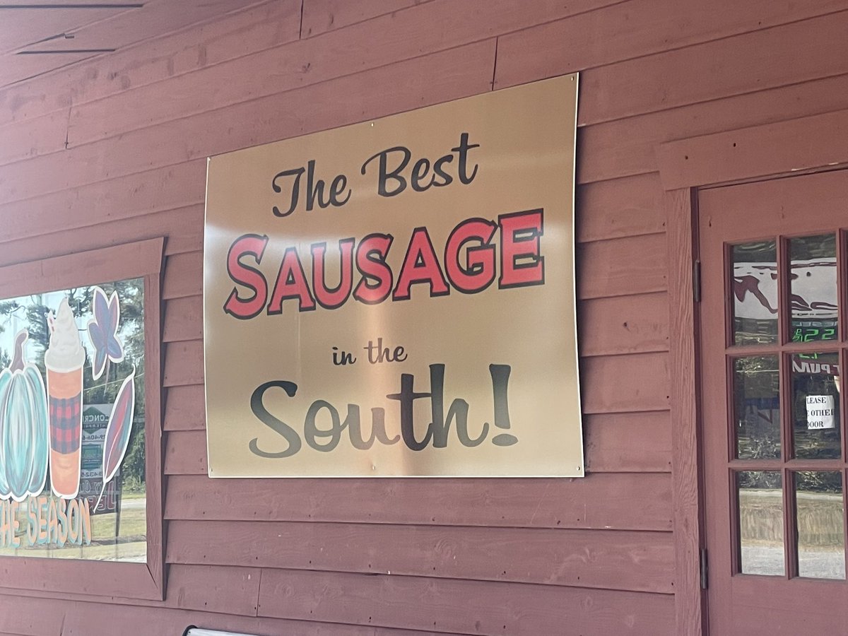 NorthATLsFinest's tweet photo. If you’re on the campaign trail for @ReverendWarnock and you can stop at the Sausage Company in Leesburg, then you stop at the Sausage Company. The South’s best according to experts behind the sign! #gapol #workingforgeorgia https://t.co/ApIWswvJai