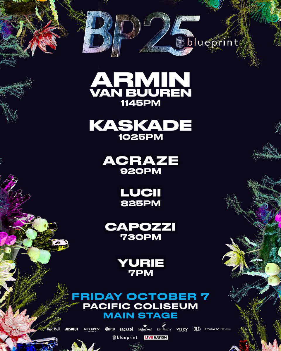 Blueprintevents's tweet photo. Happy #BP25YR weekend! The Main Stage event tonight is SOLD OUT - please arrive early to avoid lines! π Check the set times. βοΈπ«Ά π€β
Limited tix available for the STACKED & Seasons' at https://t.co/4q5l7LlgCd ποΈ @PNE_Playland #ThisIsBlueprint #STACKED2022 #SeasonsFest2022 https://t.co/xLbkMJs9qq
