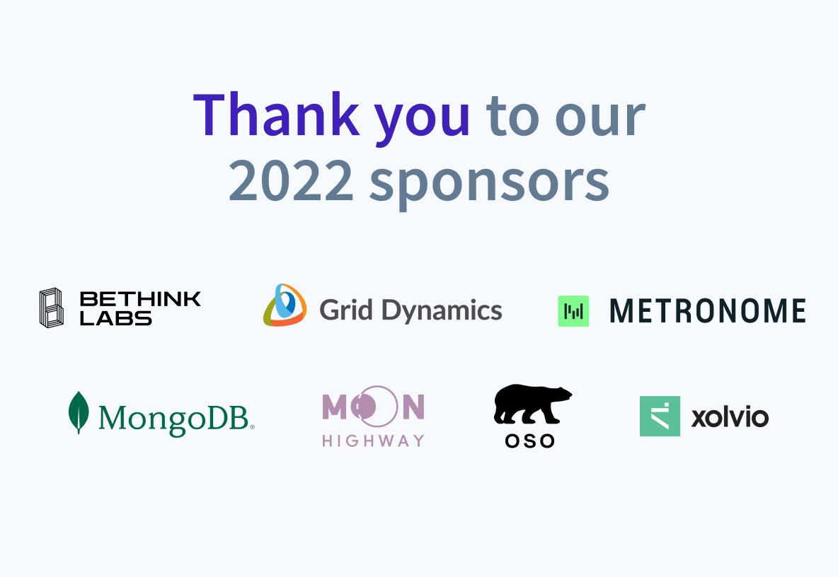 ✨ A huge THANK YOU to our 2022 #GraphQLSummit sponsors.✨ Thank you for helping us celebrate the #GraphQL Community in San Diego this year: Bethink Labs, Grid Dynamics, Metronome, MongoDB, Moon Highway, Oso and Xolvio.