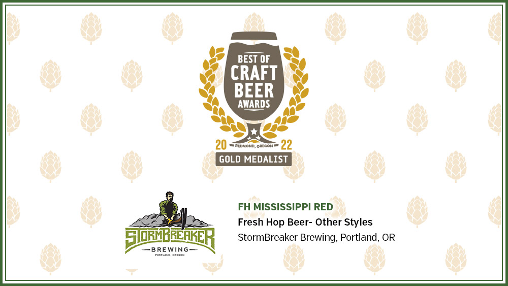 BestOfAwards's tweet photo. Congrats to @StormBreakerPDX on their gold medal win at the 2022 Best of Craft Beer Awards Fresh Hop competition!
FH Mississippi Red
Fresh Hop Beer- Other Styles
StormBreaker Brewing, Portland, OR
#BoCBA #bestofcraftbeerawards #FreshHop #WetHop #HopHarvest https://t.co/PaMRtrToJl