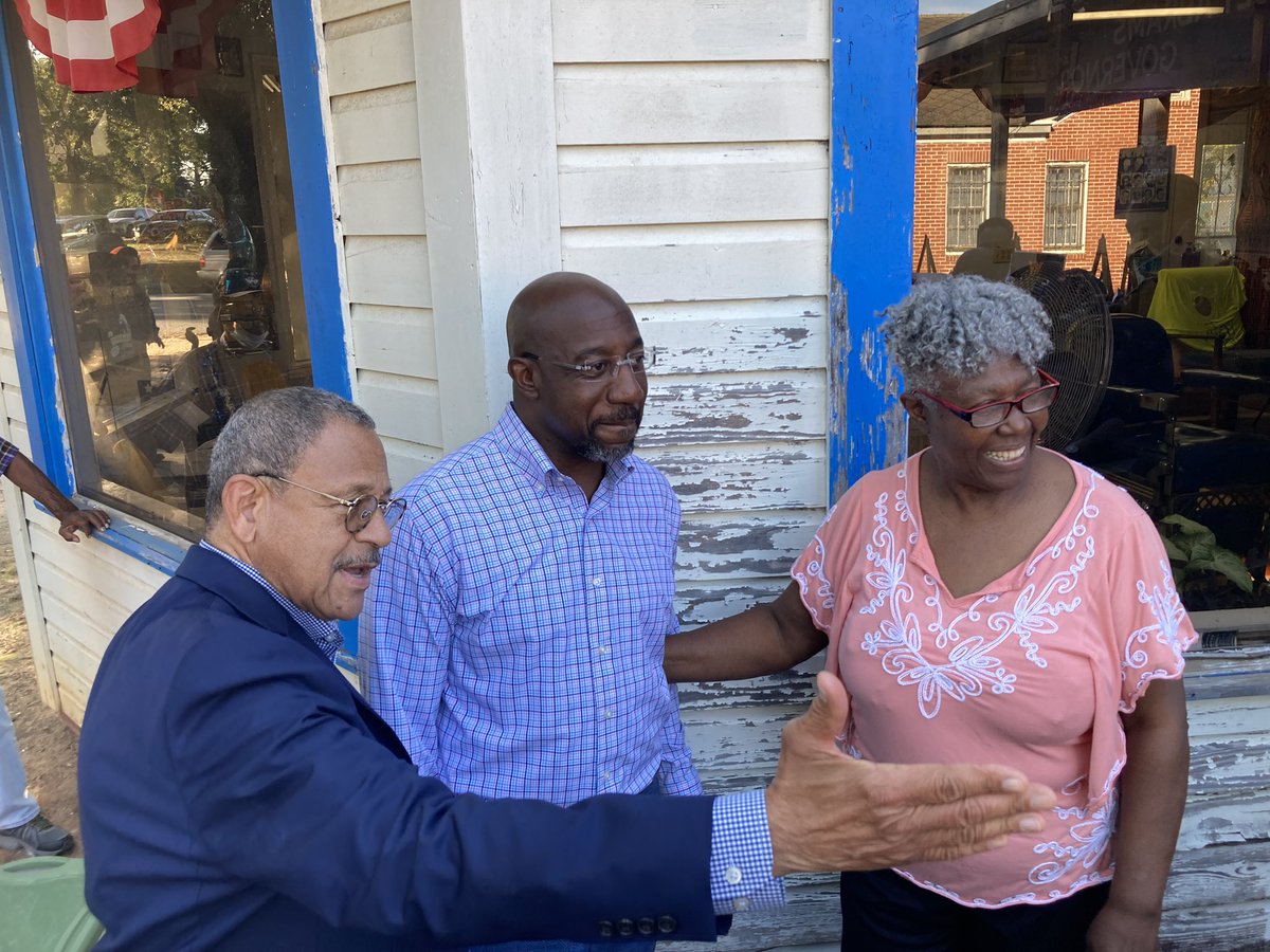 jeffamy's tweet photo. Be there with @AP: @ReverendWarnock and @SanfordBishop at Helen’s Barber Shop in Albany, Georgia. #gapol #gaelex #gasen #GA02 https://t.co/W33TWsogbU