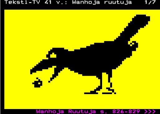 ttvmatti's tweet photo. Wanhoja ruutuja #tekstitv-arkistosta #pixelart #teletext #teletextart https://t.co/eFIO9PcpoK #tekstitv41: https://t.co/L1Ilba5bZJ https://t.co/rrlJpkMvCR