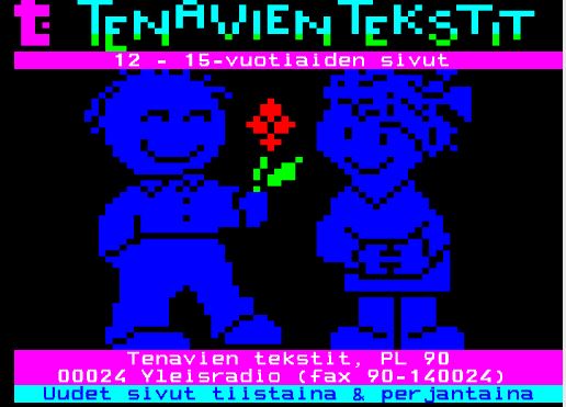 ttvmatti's tweet photo. Wanhoja ruutuja #tekstitv-arkistosta #pixelart #teletext #teletextart https://t.co/eFIO9OUgaC #tekstitv41: https://t.co/L1Ilbamf1J https://t.co/pkOw6vAnlK