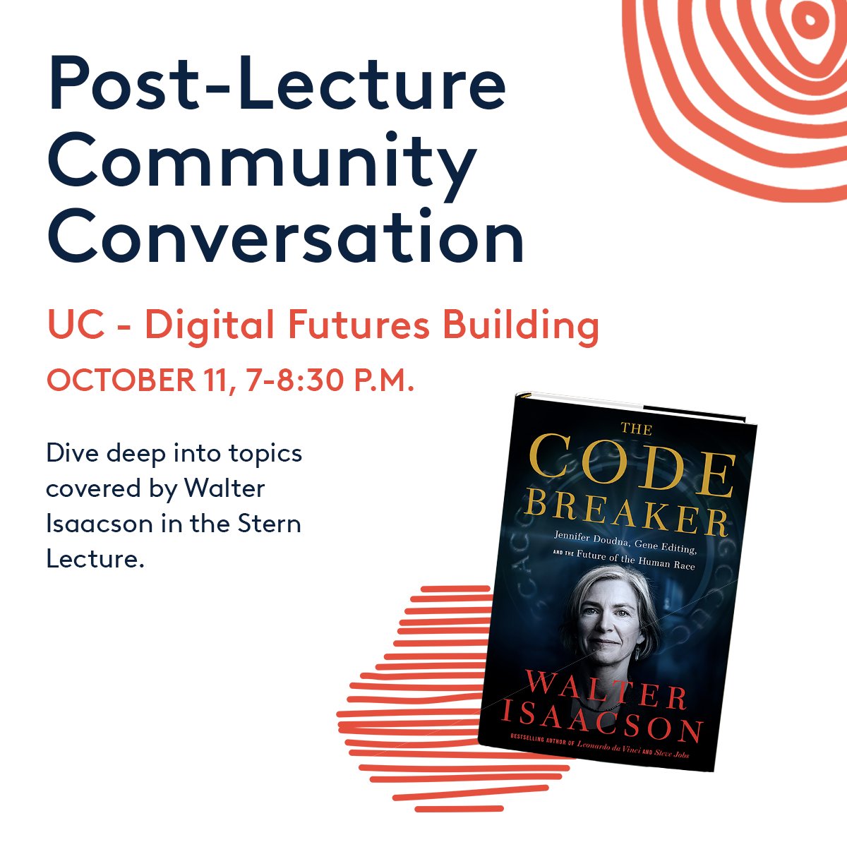 You enjoyed <a href="/WalterIsaacson/">Walter Isaacson</a>'s lecture, and you want to discuss your burning thoughts. If this is you, join us and Cincinnati Ethics Center for an evening of community conversation. Register --> cinlib.org/3fNma99
