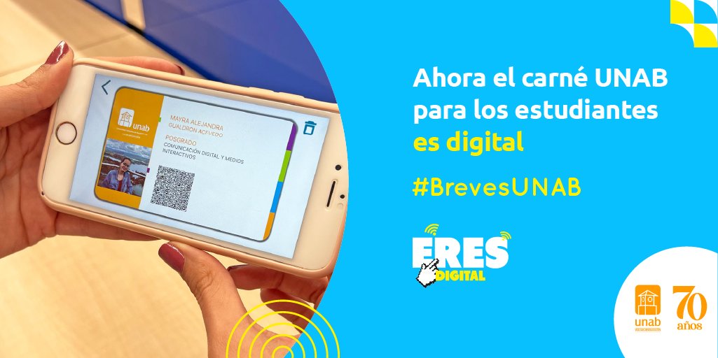 unab_online's tweet photo. #BrevesUNAB | Los alumnos continuos seguirán usando su carné físico, por ahora, mientras que los estudiantes de primer ingreso de este segundo periodo podrán acceder a esta nueva versión📱, ¿los beneficios? Te contamos ➡️: https://t.co/AixEnq7wY3
#EresDigital https://t.co/FwyXFWBnWw