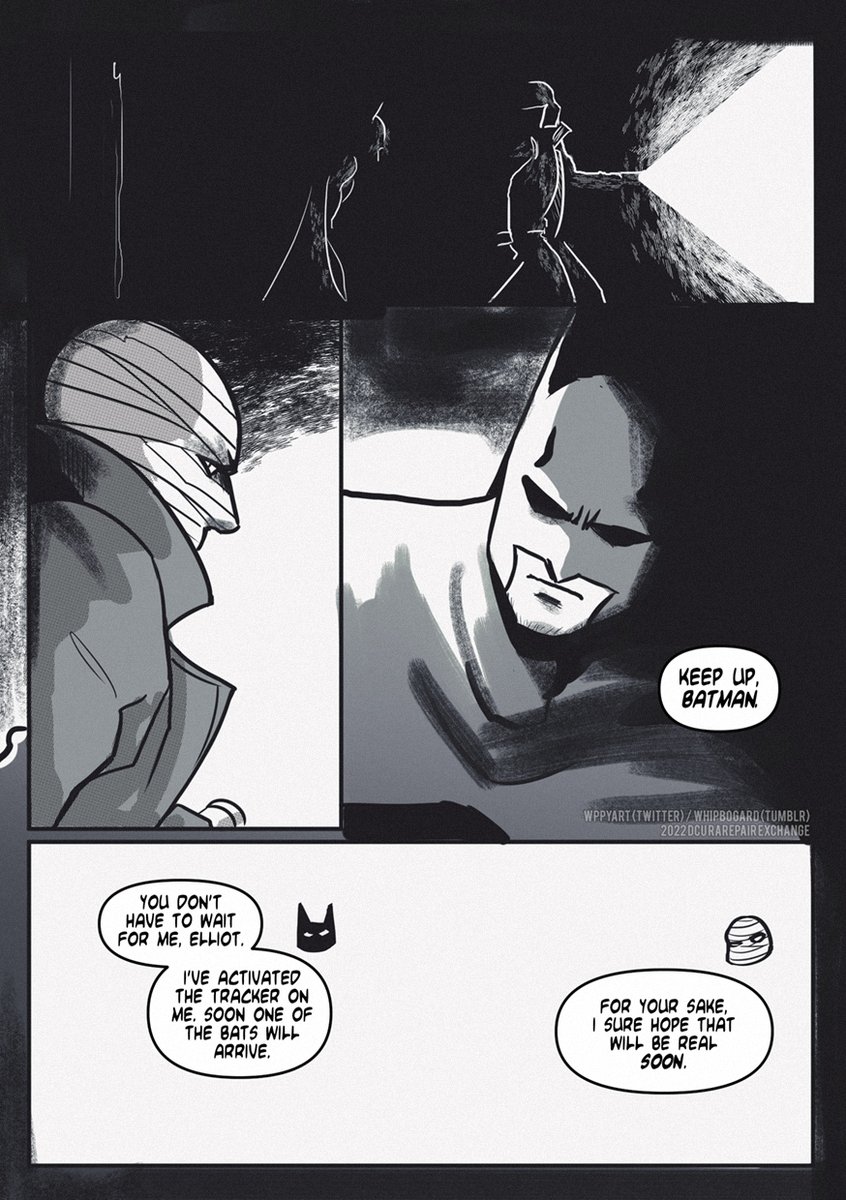 wppyart's tweet photo. A #hushbat comic I did for @dcurarepair 

The premise is that Tommy and Bruce are stranded somewhere far and have to work together🛩️🏝️

Maybe Dr Thomas Elliot should stop listening to Aristotle 😔 https://t.co/E7mmO6cBXm