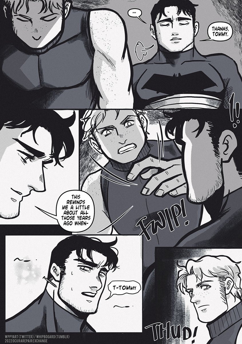 wppyart's tweet photo. A #hushbat comic I did for @dcurarepair 

The premise is that Tommy and Bruce are stranded somewhere far and have to work together🛩️🏝️

Maybe Dr Thomas Elliot should stop listening to Aristotle 😔 https://t.co/E7mmO6cBXm