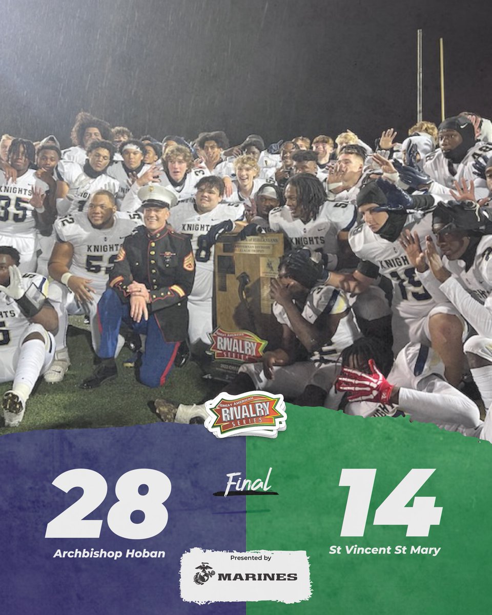 A strong second half was enough to propel Archbishop Hoban past St. Vincent St. Mary in the 𝘼𝙠𝙧𝙤𝙣 𝙃𝙤𝙡𝙮 𝙒𝙖𝙧. Knights running back Lamar Sperling claims our MVP award.

📰 bit.ly/3EhKjzb

Presented by: <a href="/USMarineCorp/">Joey Bishop</a>