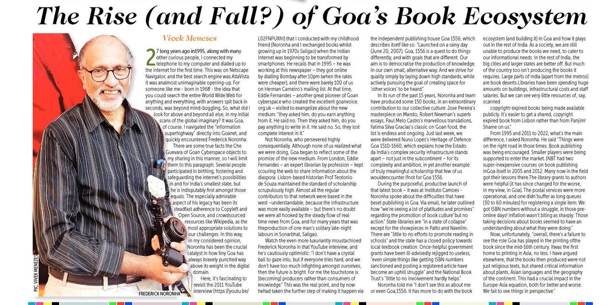 Vivek Menezes (@vmingoa) on Twitter photo "Over 15 years, <a href="/fn/">Frederick Noronha (FN)</a> and team have produced some 150 books, in an extraordinary contribution to our collective culture, of truly meaningful scholarship that few of us would encounter if not for <a href="/goa1556/">Goa,1556</a>..."
my <a href="/oheraldogoa/">Herald Goa</a> column: heraldgoa.in/.../The-Rise-a… "Over 15 years, <a href="/fn/">Frederick Noronha (FN)</a> and team have produced some 150 books, in an extraordinary contribution to our collective culture, of truly meaningful scholarship that few of us would encounter if not for <a href="/goa1556/">Goa,1556</a>..."
my <a href="/oheraldogoa/">Herald Goa</a> column: heraldgoa.in/.../The-Rise-a…
