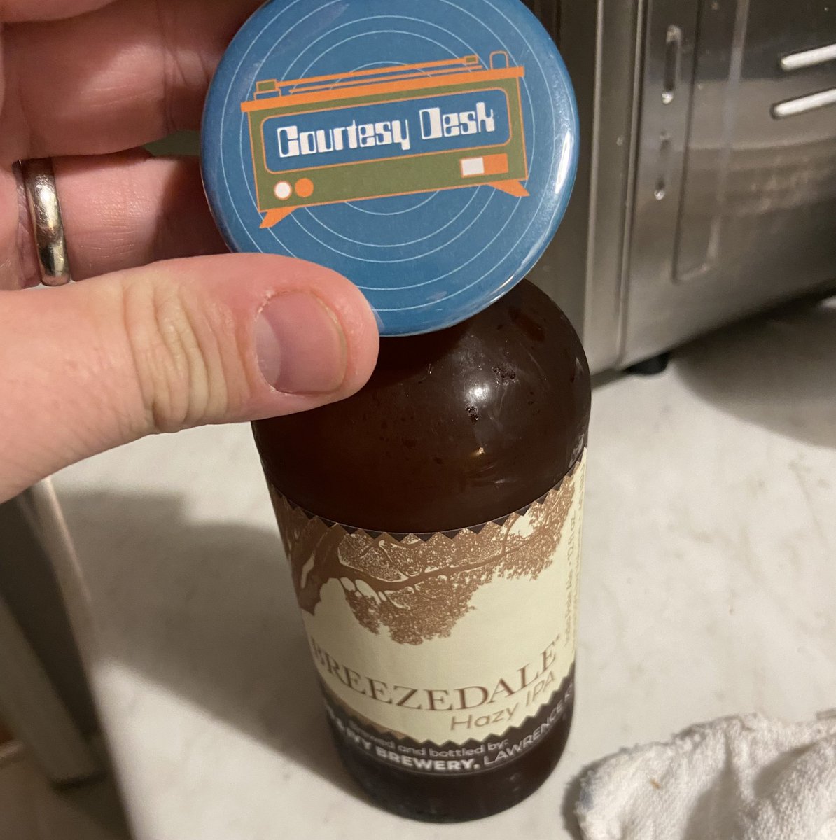 Just popped a beer given to me by Sweeping Promises w/ my <a href="/CourtesyDesk/">Courtesy Desk</a> bottle opener! Seemed appropriate.