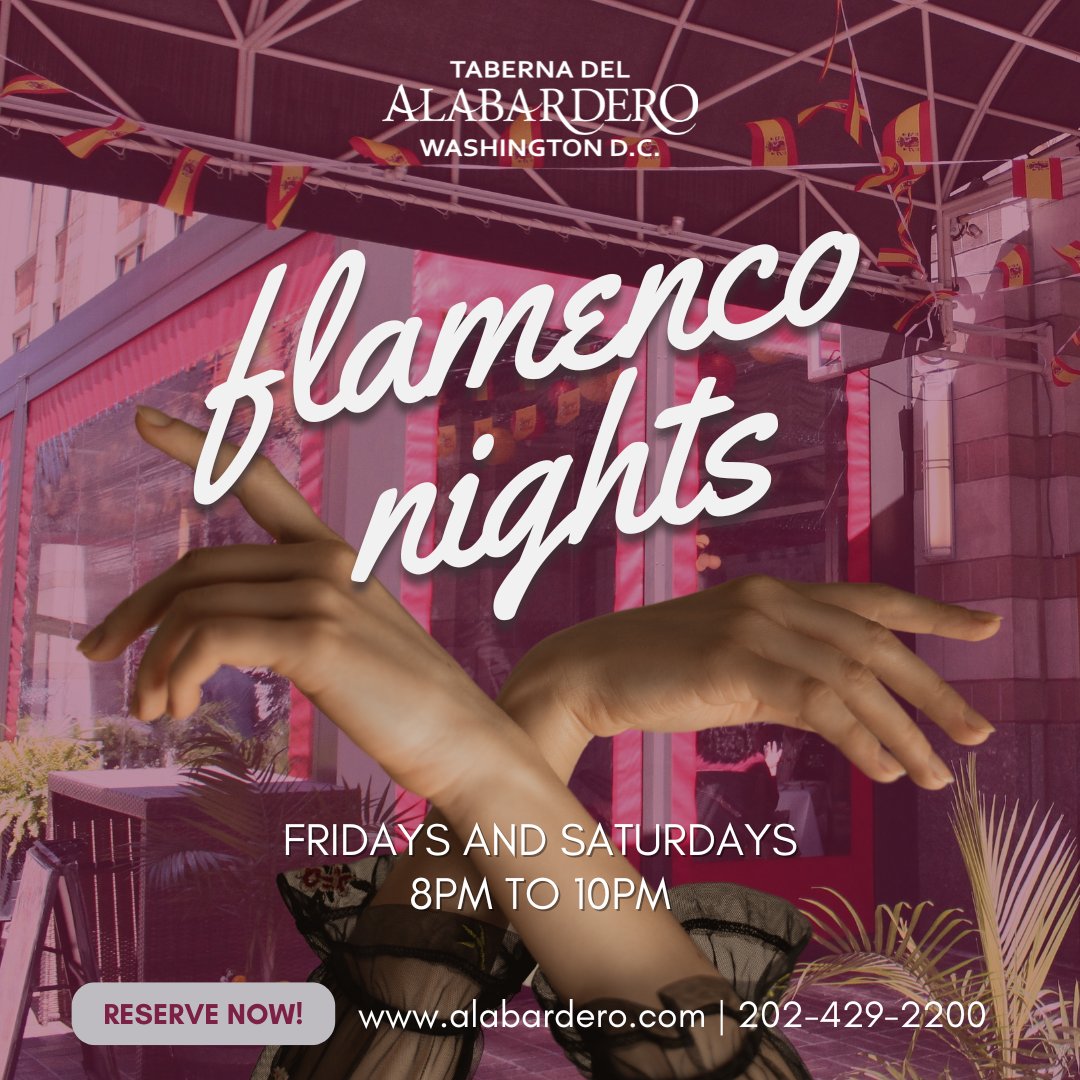 AlabarderoDC's tweet photo. Looking to add some spice to your weekend? Then come to Taberna del Alabardero for our Flamenco Nights! Every Friday and Saturday from 8pm to 10pm, we offer live flamenco entertainment that is sure to get your heart racing.
#flameco #flamenconight #music #dcfood #spanishfood https://t.co/uB2F80LKJT