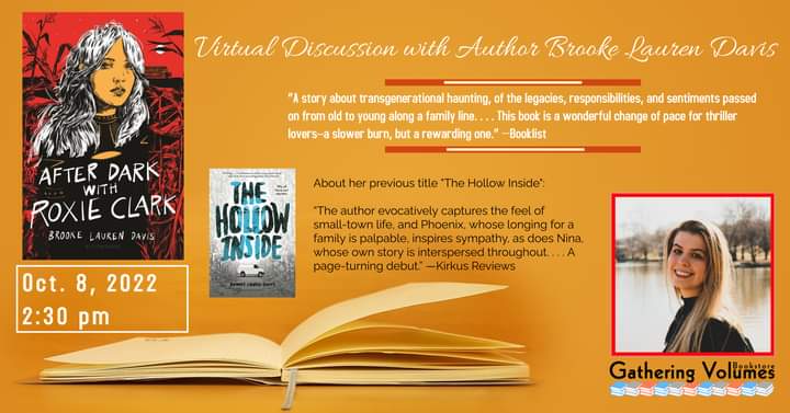Tomorrow at 2:30 we will be discussing all things horror and audiobook creation with author Brooke Lauren Davis and audiobook narrator @jordanbkillam! You can register on the Facebook Event, or by contacting the store events@gatheringvolumes.com