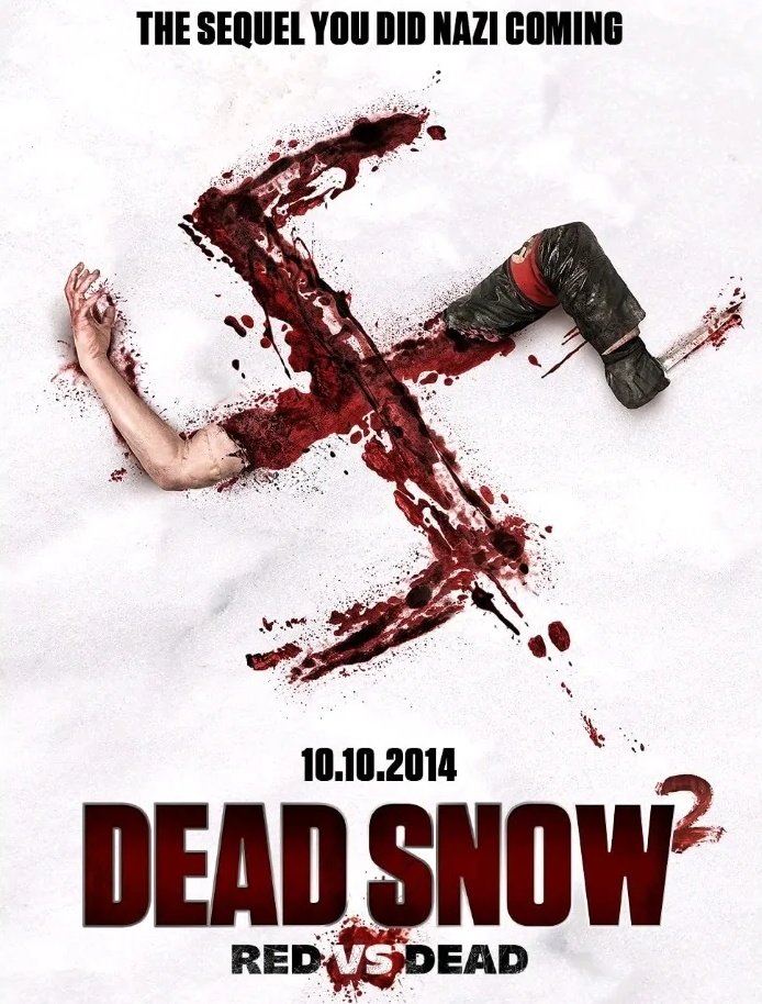 BadMovieCult's tweet photo. #nowwatching
Dead Snow 2 (2014)
Still on the run from a group of Nazi zombies, a man seeks the aid of American zombie enthusiasts & discovers new techniques for fighting the zombies
#horrormovies #Horror #deadsnow #deadsnow2 #zombies #nazizombie #halloweenmonth #halloween https://t.co/YgI4Tvsc0W