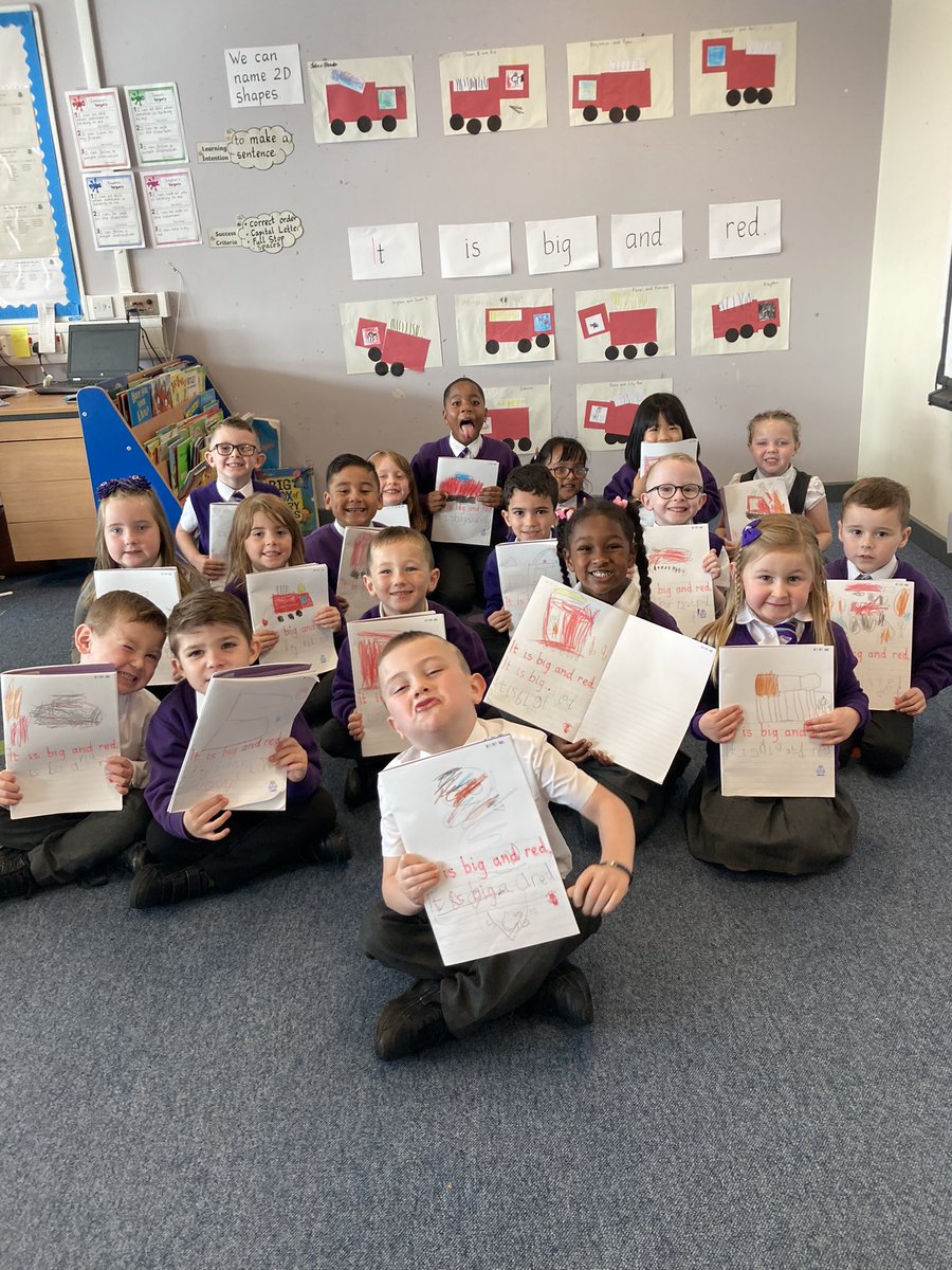 P1a @StMonicaMilton investigated 2D shapes, used them to create a Fire Engine in thanks to ‘People who Help Us’ and created a sentence using ‘describing words’. Check out our Capital Letters and our Full Stop. Mrs Greig is proud of US! 🧠 🚒✏️⭐️ xx