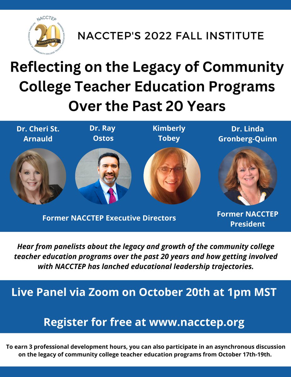 nacctep's tweet photo. Sign Up Now to attend NACCTEP's Fall Institute! The event is FREE to all who register on our website: https://t.co/LqaD6y2Yeo
Earn PD hours, network with educational professionals via an asynchronous discussion board and attend our "live" session on October 20th! https://t.co/iMwagWDyBP