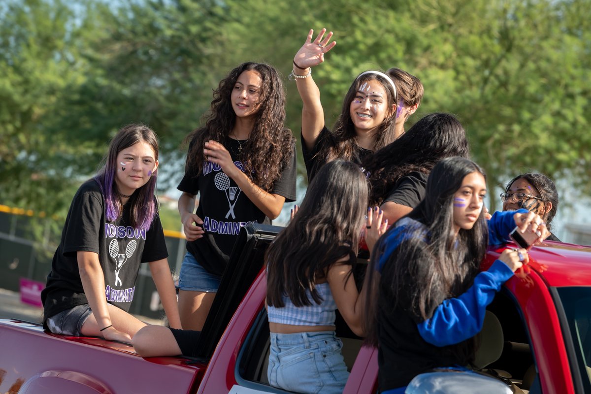 DysartUSD's tweet photo. . @VVHS_MONSOON held their annual Stormcoming parade today to celebrate their big game tonight. A special shout out to grand marshals Valley Vista principal Mr. Frazier, and @AZSurprise Mayor Skip Hall! Come out and support the Monsoon tonight at 7pm as they take on Pinnacle! https://t.co/3xp6Hx9RNr