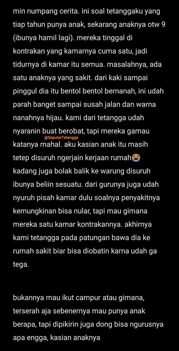 SeputarTetangga's tweet photo. OTW anak 9. Pernah ditawarin orang puskesmas dan perangkat desa utk KB, tapi si suami ngelarang dan marah-marah. https://t.co/LACJO875Ez