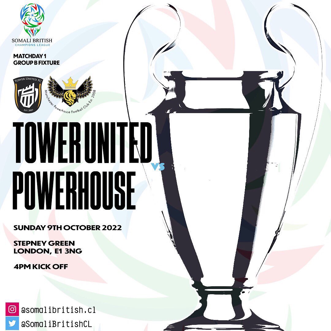 TowerUtdFC's tweet photo. We start our @SomaliBritishCL against Powerhouse FC from Manchester at fortress Stepney Green this Sunday. 

Come show your support. #UpTheTower https://t.co/nUwpB8uW0n