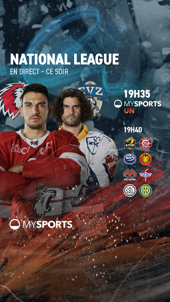 MySports_CH_fr's tweet photo. 5️⃣ rencontres ce soir en @NLch_official dont notre match interactif entre le @lausannehc et le @official_EVZ!

Dès 19h35, retrouvez Jonathan, David et Gary Sheehan sur #MySports UN.

Les chaînes 📺:
#LHCEVZ UN
#HCAGSHC 2️⃣
#HCAPSCL 3️⃣
#EHCBEHCK 4️⃣
#HCLHCD 5️⃣ https://t.co/2hj1rBvzMy