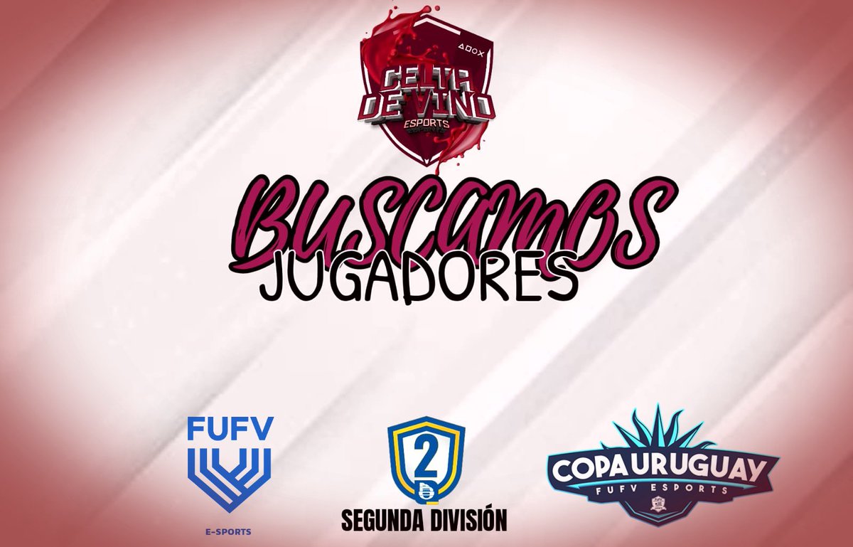 Celta eSports (@celtadevinouy) on Twitter photo 🔎 TE BUSCAMOS 🔍
El <a href="/CeltadevinoUY/">Celta eSports</a> arranca las pruebas en busqueda de jugadores en todas las posiciones. // #FIFA23
Requisitos:
🔸Compromiso ✅
🔸Exp. En el puesto ✅
Interesados comunicarse al MD 📩
@FUFVeSports
<a href="/FufvFichajes/">FUFV Fichajes</a> <a href="/clubespro_uy/">Fichajes Uruguay 🇺🇾</a> 🔎 TE BUSCAMOS 🔍
El <a href="/CeltadevinoUY/">Celta eSports</a> arranca las pruebas en busqueda de jugadores en todas las posiciones. // #FIFA23
Requisitos:
🔸Compromiso ✅
🔸Exp. En el puesto ✅
Interesados comunicarse al MD 📩
@FUFVeSports
<a href="/FufvFichajes/">FUFV Fichajes</a> <a href="/clubespro_uy/">Fichajes Uruguay 🇺🇾</a>