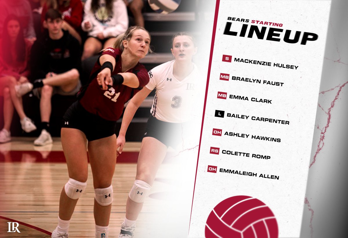 Tonight's starting lineup as @LRUVB (12-5, 8-2 SAC) travels to Carson-Newman (16-2, 9-1). 📺: lrbears.com/watch