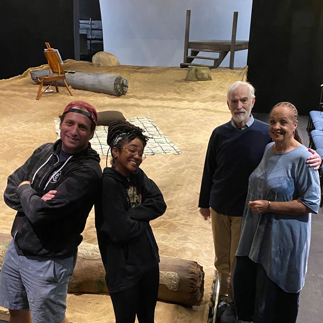 Today the Edward Albee's SEASCAPE actors viewed the 12,000 lbs. of sand creating the beach scene. Come see them on this stage starting next Friday. Tix at alleytheatre.org #AlleySeascape @franchelledorn @philip_goodwin @absolutely_barking @zackmfine @n_winky