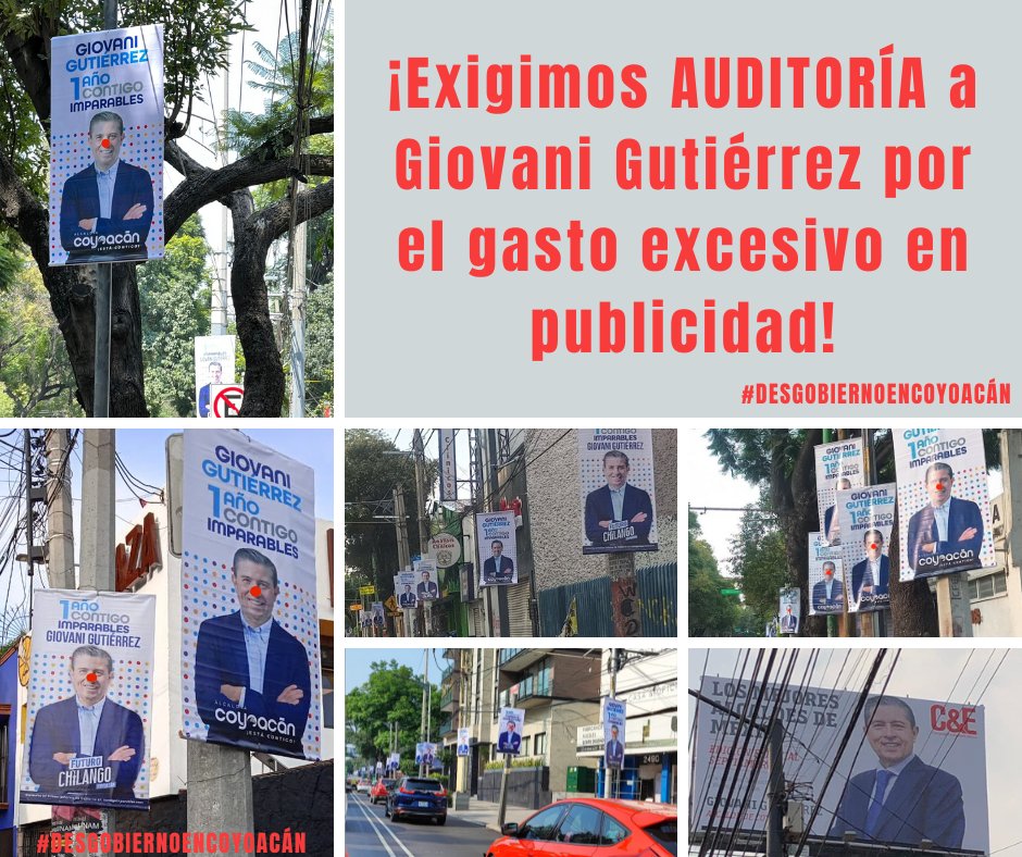 UnidosCoyoacan's tweet photo. ¡Exigimos que se AUDITE a Gio por su gasto desmedido en propaganda! Ya lo han dicho vecinxs de Coyoacán: ¡¡A falta de resultados, despliegue de pendones contaminantes!! Coyoacán no merece esta basura en sus calles ni este gasto inútil de recursos 😡😡 @ContraloriaCDMX https://t.co/BH5tTQvCi9