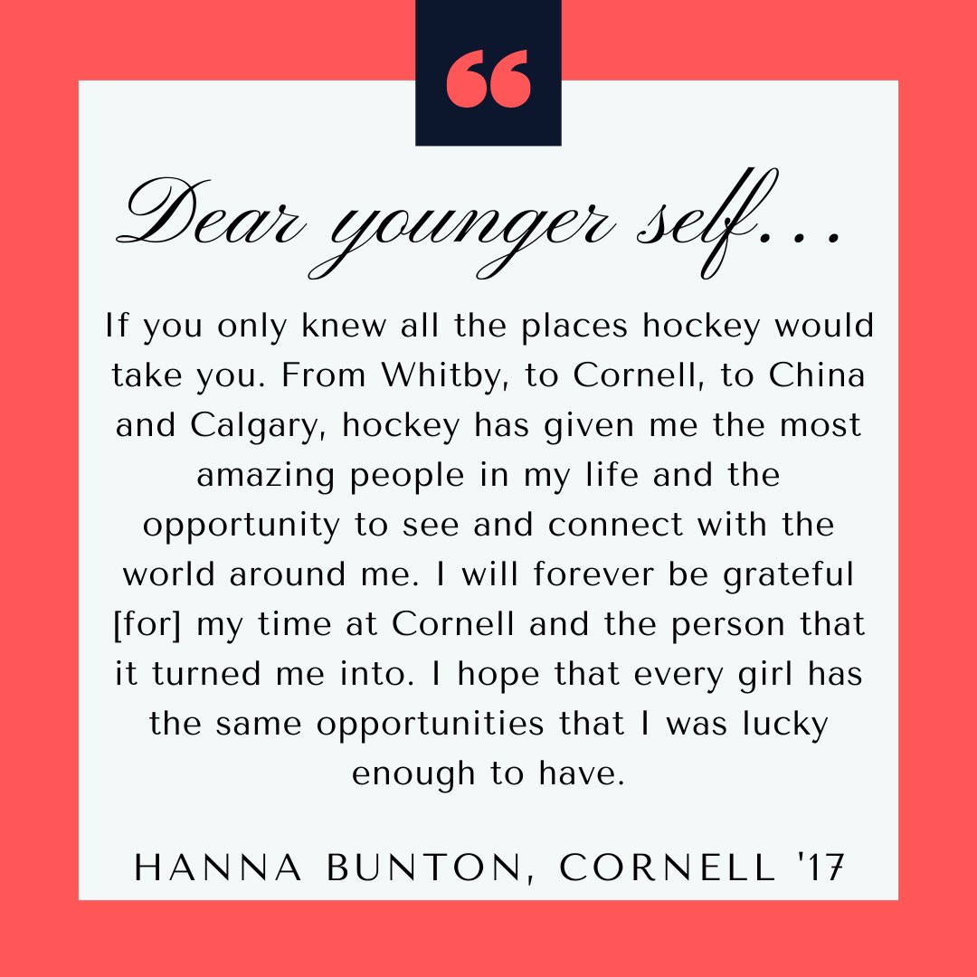 “If you only knew all the places hockey would take you… From Whitby, to Cornell, to China and Calgary, hockey has given me the most amazing people in my life and the opportunity to see and connect with the world around me.” #WGIHW | @bunts_9 | @CornellWHockey