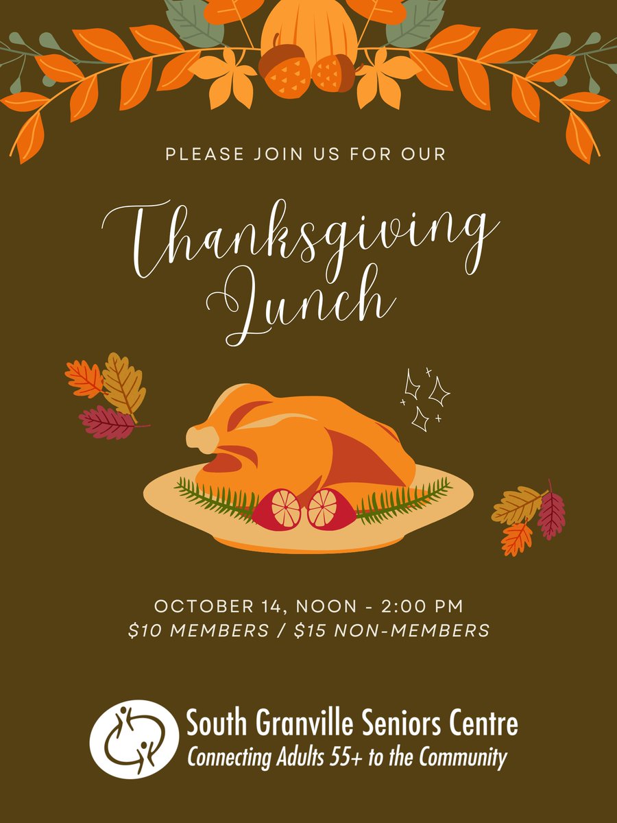 Join us for our Thanksgiving Lunch this Friday at noon! You can expect delicious food, great company, and lots
of laughs. 
#thanksgiving #food #seniors