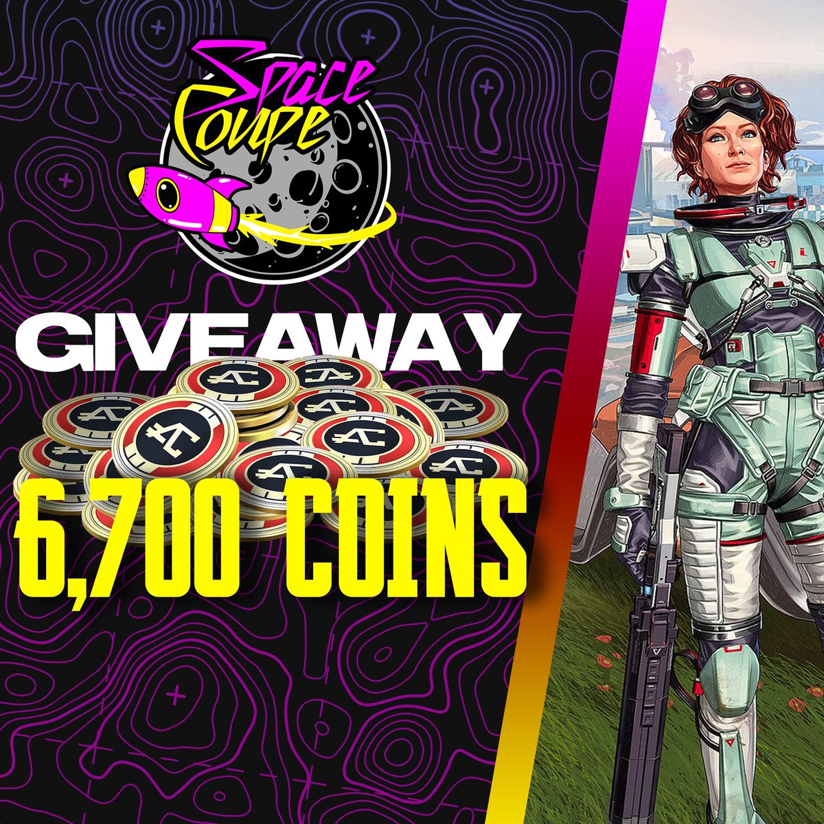 TeamSpaceCoupe's tweet image. Introducing Space Coupes first ever give away!! 6700 apex coins 🚀🪐☄
Entry rules:
1. Like and retweet !
2. Follow @TeamSpaceCoupe on twitter ! 
3. Tag a friend !
