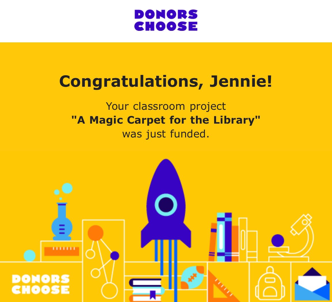 OwlsLoveBooks's tweet photo. Liftoff! 🚀

A bigger, better, brand new story carpet is coming to the #angeloakes library! A special thanks to @DonorsChoose, @sonicdrivein, @Verizon, and the amazing donors who rallied together to share and contribute. 

Y’all rock!

#OwlsLoveBooks https://t.co/9oeiZPB5qk