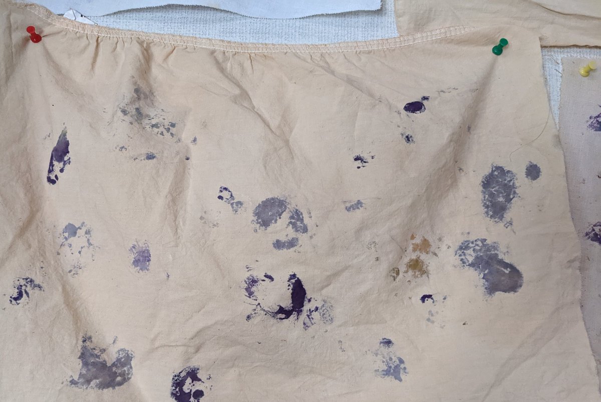 Avocado and onion skin dyed fabric with some flower transfer. Art+science=❤️🌿 thank you to <a href="/HinderYYC/">Liisha</a> for the guidance!