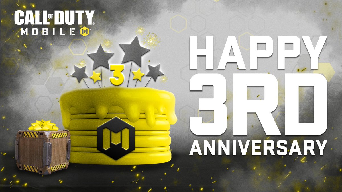 PlayCODMobile's tweet photo. 🎂We didn't forget!

🎉Thank you to everyone who has been with #CODMobile since day one and also those who joined after, you all make the game what it is.

🎊Even though our anniversary was last week, we will be celebrating our 3rd Anniversary in Season 10. https://t.co/6ouObn4kLh