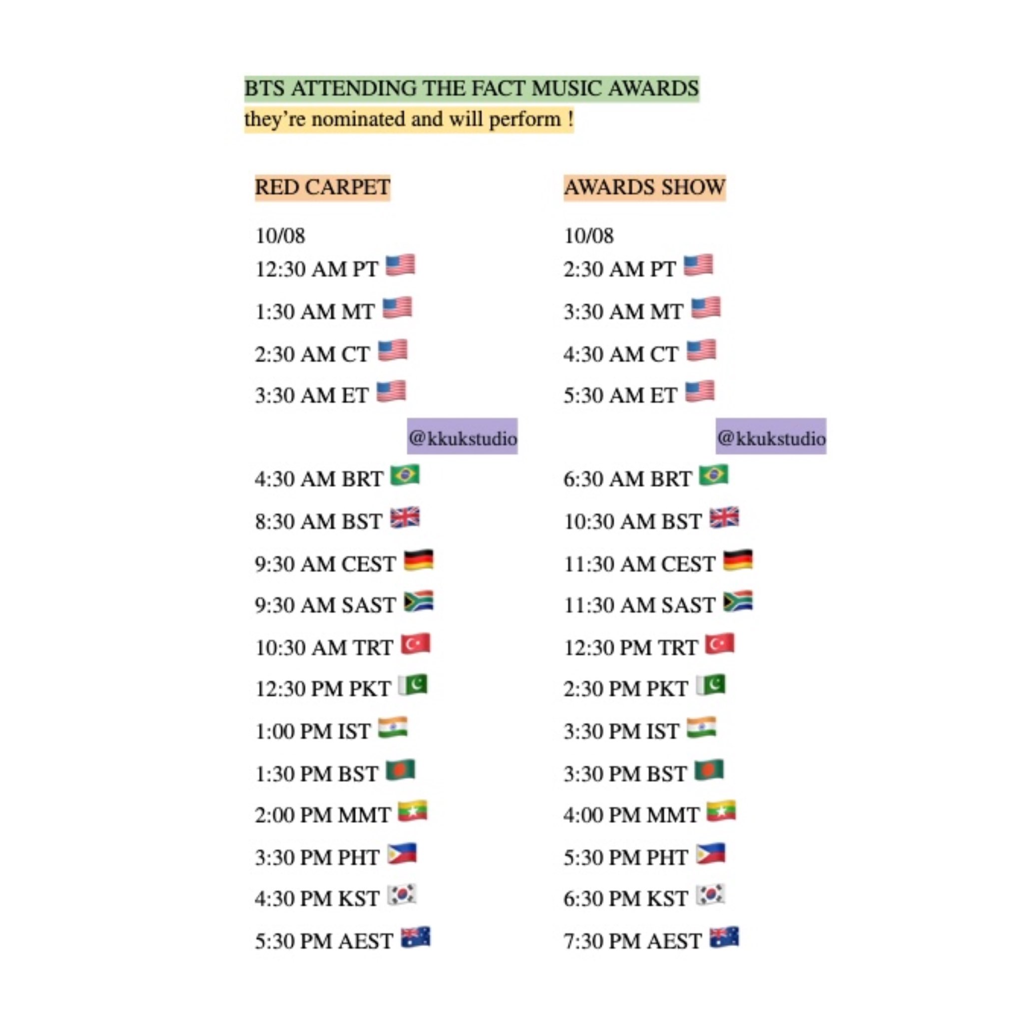 vale 🏖️🏟️ on Twitter: "#BTS @ THE FACT MUSIC AWARDS - TIME ZONES ...