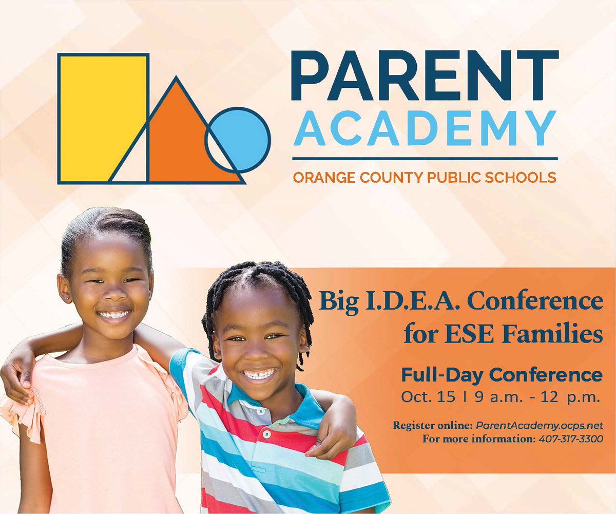 Join us on October 15th for an OCPS Parent Academy: Annual Big I.D.E.A. Conference for ESE Families. Use the link below to register: 
registration.socio.events/e/bigideaconfe…