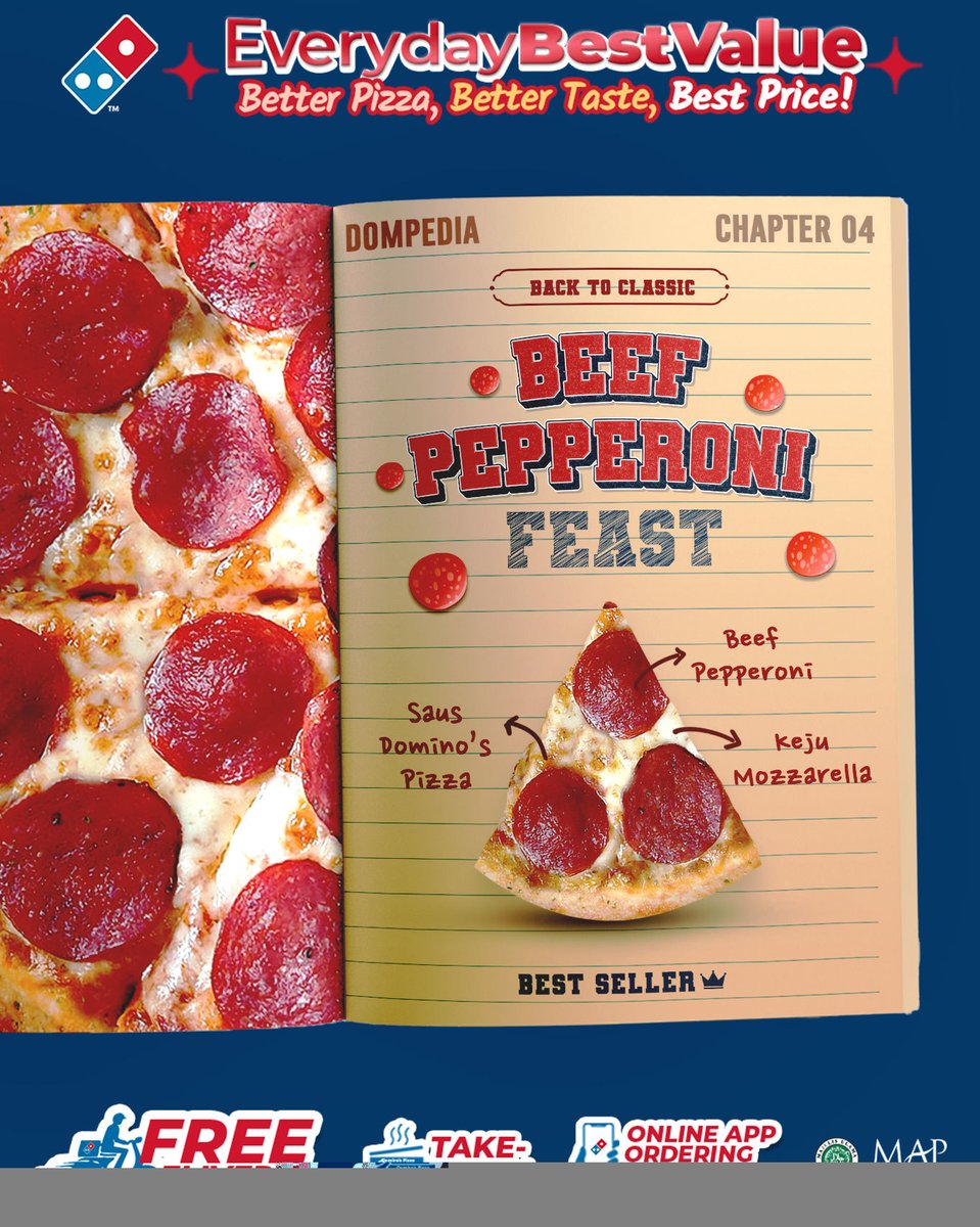 dominos_id's tweet photo. #dompedia Menu Pizza yang paling Simple klasik yang selalu jadi BEST SELLER.

"Beef Peperoni Feast' Lembaran Pepperoni yg gurih diatas roti pizza yang lembut dipadu saos khas @dominos_id yang sudah ada sejak pertama kali gerai pertama kami dibuka di kota asalnya Michigan. https://t.co/W8SzcjjMNe