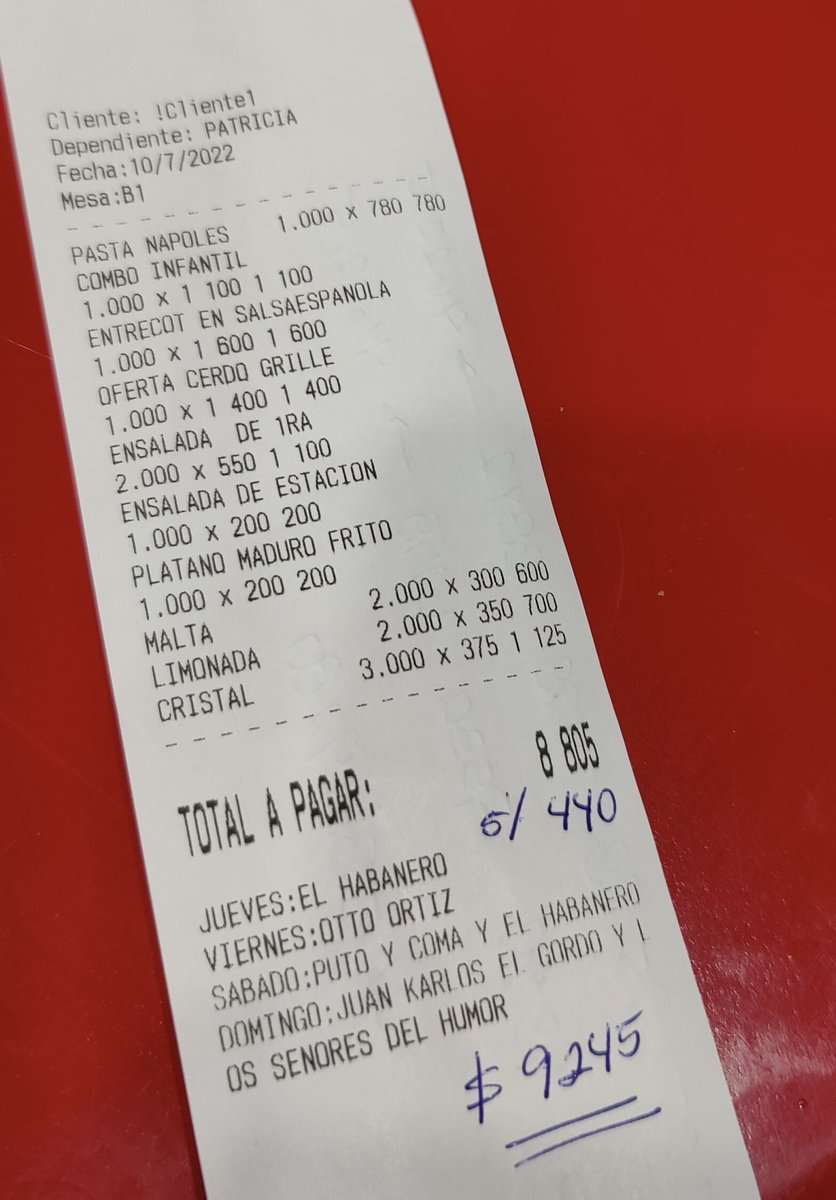 JA JA JA JA

La nueva moda del “emprendedor cubano”.

Cobrar un 5% ADICIONAL a la cuenta cuando pagas con Transfermóvil o EnZona.

Por eso (y más cosas) este país no avanza ni pingaaaaaaa. 😡🤬

¿Qué puta ley ampara esto?

<a href="/camilocondis/">Camilo Condis</a> <a href="/AlejandroGilF/">Alejandro Gil Fernández</a> <a href="/PCubaEmprende/">ProyectoCubaEmprende</a>