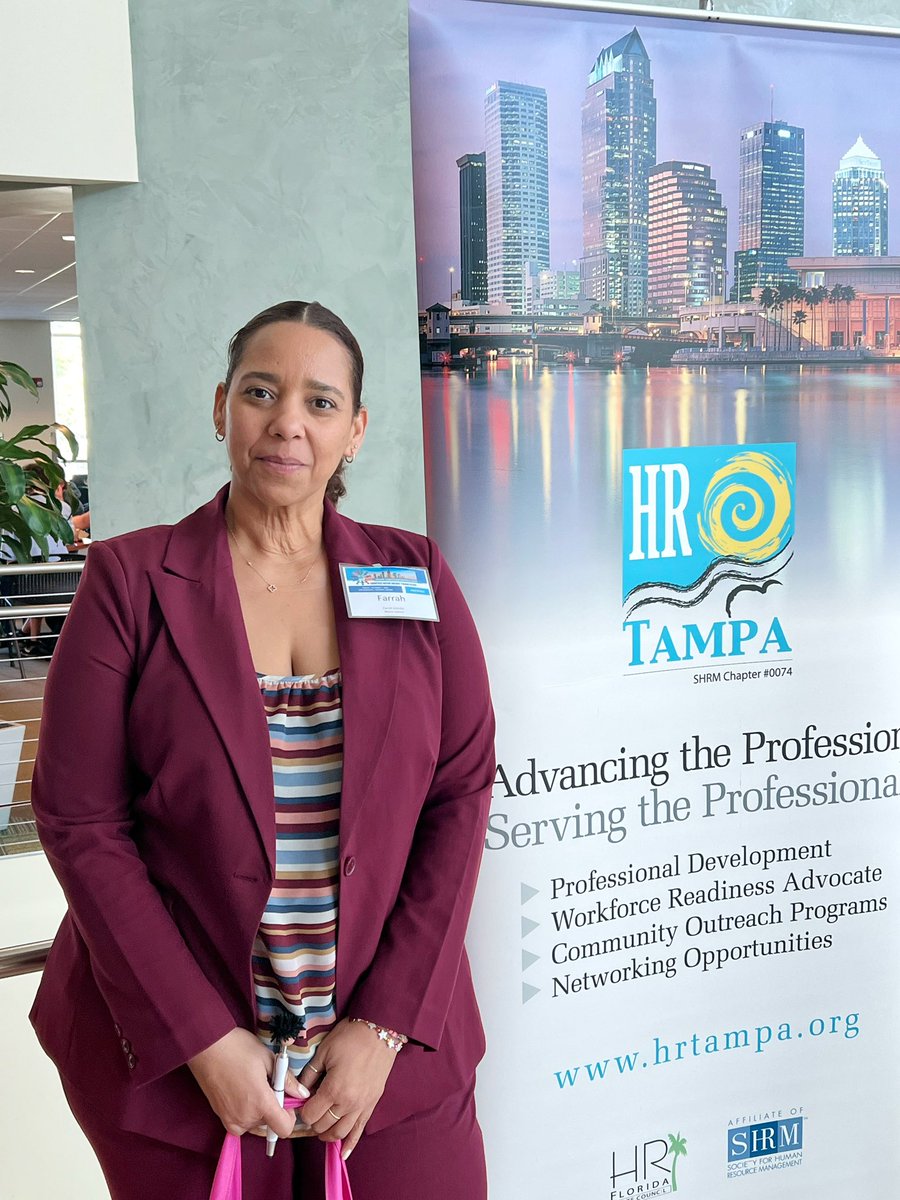 FarrahEstrella's tweet photo. Happy to attend my first HR Tampa Conference today and very proud of my boss Jennifer Currence on her presentation all about leadership. #HRTPA22 @HRTampa https://t.co/gkGF3BlJvs