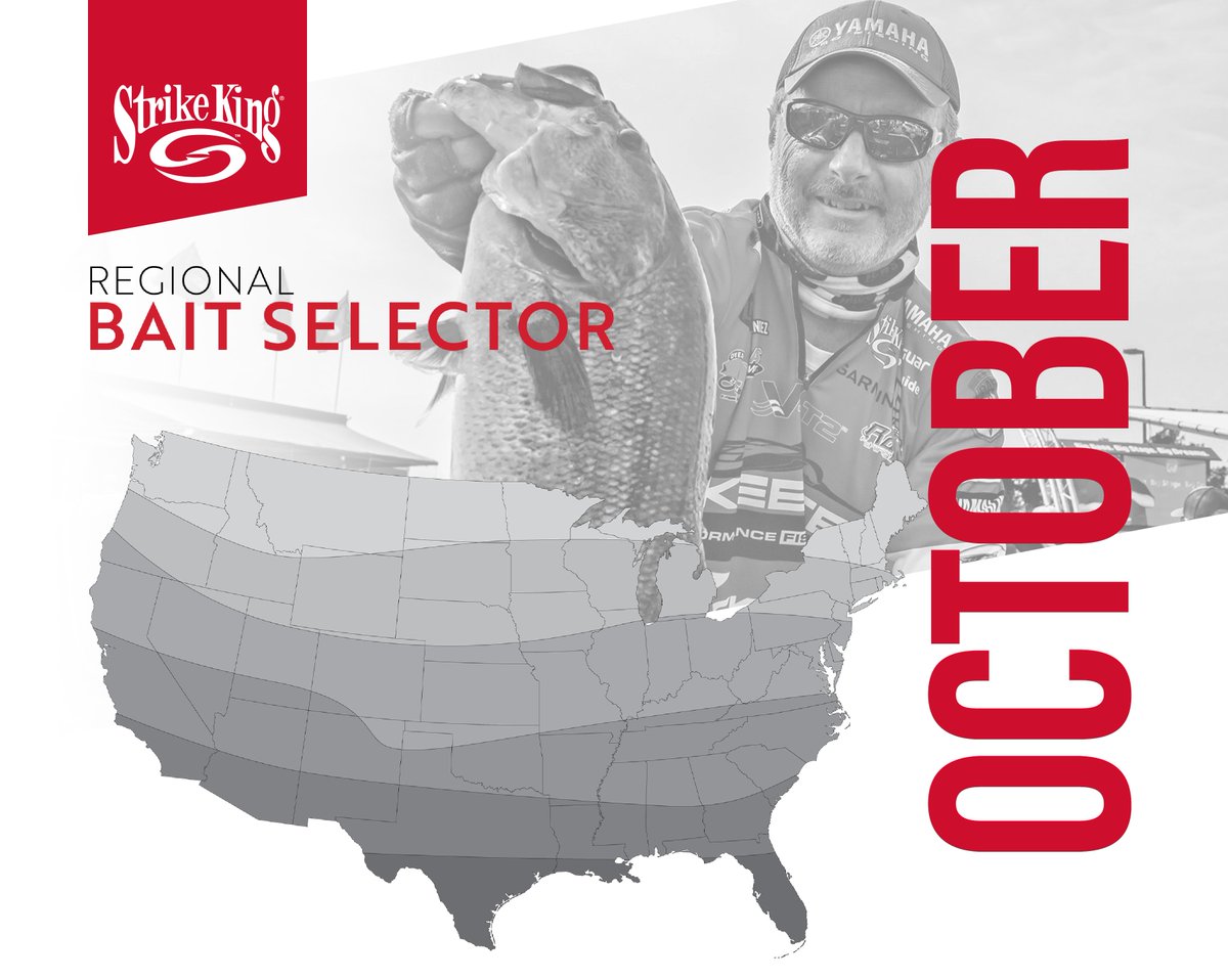 StrikeKingLures's tweet photo. Your October Regional Bait Selector Guide is here! Featuring top bait selections from the pros for all regions of the country. Visit https://t.co/NJpzzg3sXE, select your zone and get to fishing!
What zone are YOU in? π«΅ #bassfishing #fallbaits https://t.co/1NvrkVwxTM