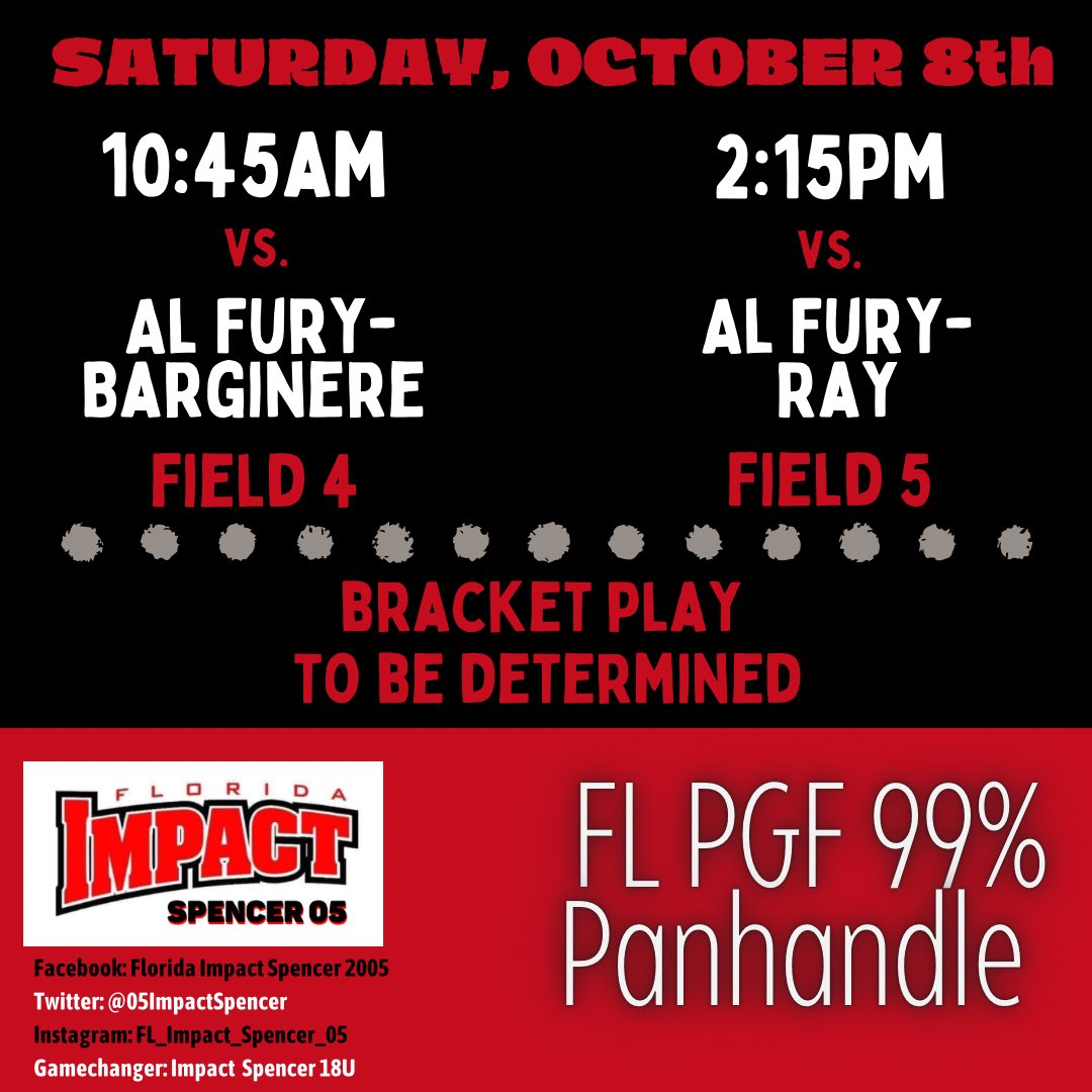 Update! Same times, different teams and fields!