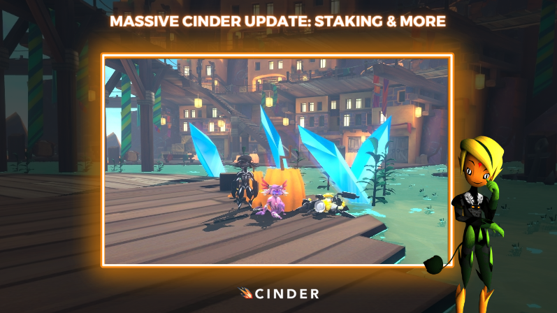 CinderNFT's tweet photo. A massive Cinder update is live! Holders are able to stake avatars, and P$ASH in game. Feedback kiosks have been added, Halloween props, daily claims, AMAs and more. Read the details below!🧵 https://t.co/6P9HFzOQIy