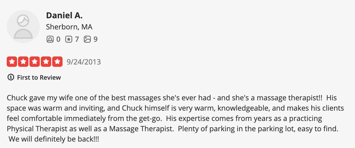 Alison Agosti on Twitter: "There is one (1) review for Chuck’s Massage