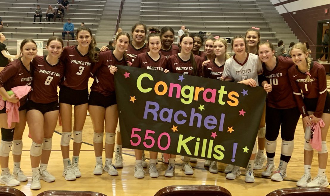PrincetonISD's tweet photo. The volleyball team celebrated Rachel Sadler tonight when she exceeded 550 kills. https://t.co/Rxzt7JI0ex