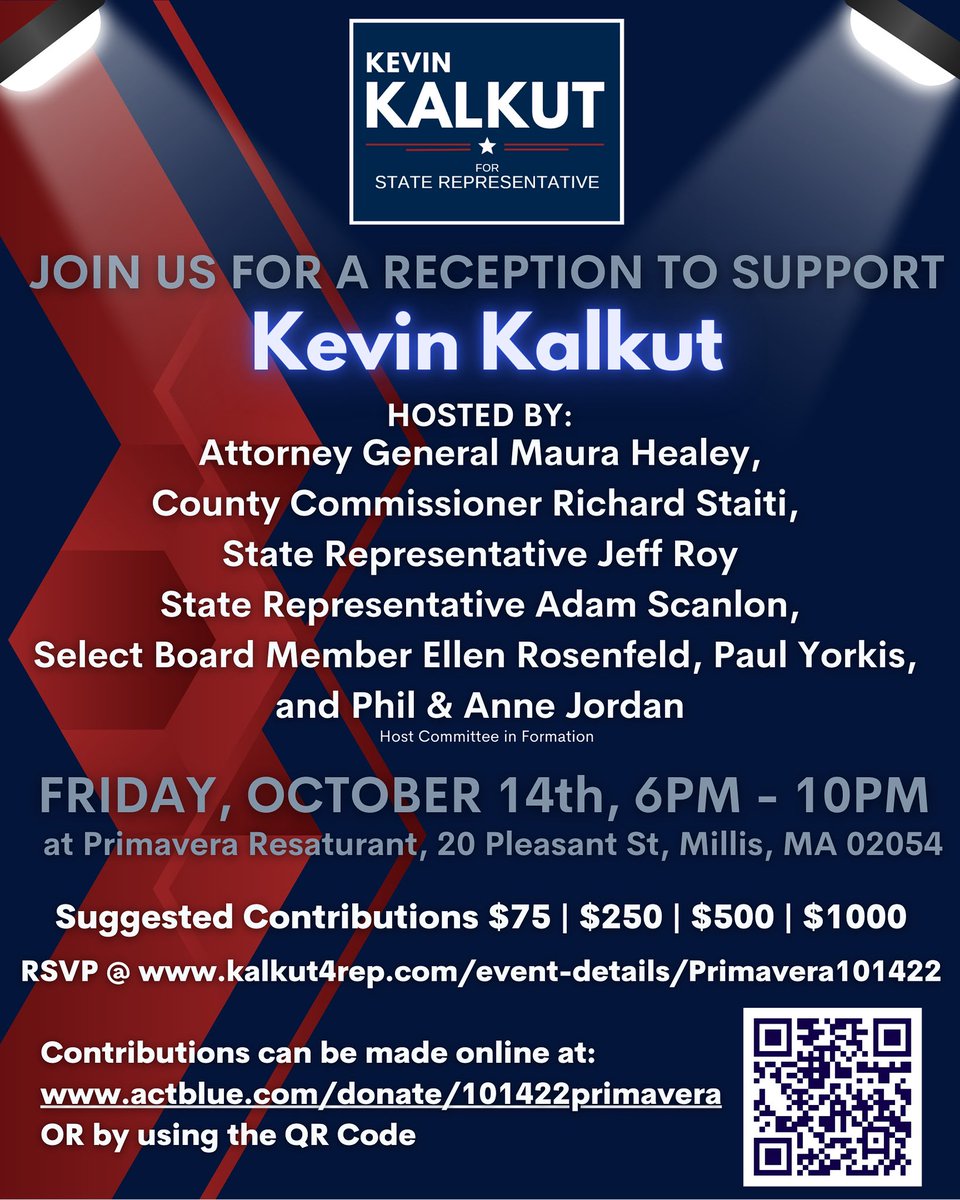 KevinKalkut's tweet photo. One week left until our fundraiser at Primavera Restaurant in #MillisMA! Thank you so much to our amazing host committee and if you have yet to RSVP, please do so at https://t.co/ir2buTwp6Z We can’t wait to see you there! #kalkut4rep #mapoli https://t.co/gO8zS9ztOM