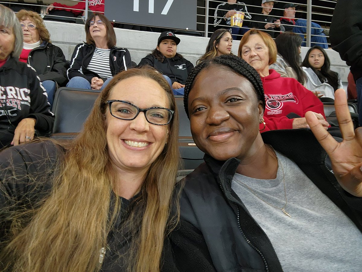 DawnMSeger's tweet photo. Taking my class mate, Latre, to her first ever hockey game 🏒 
#OmahaHKY #GoMavs #UNOMavericks https://t.co/pLNCVtBBg1