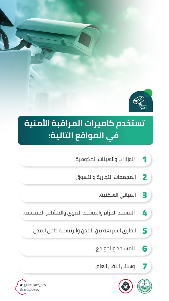 security_gov's tweet photo. تستخدم #كاميرات_المراقبة_الأمنية في المواقع التالية: https://t.co/qffKVwG8FX