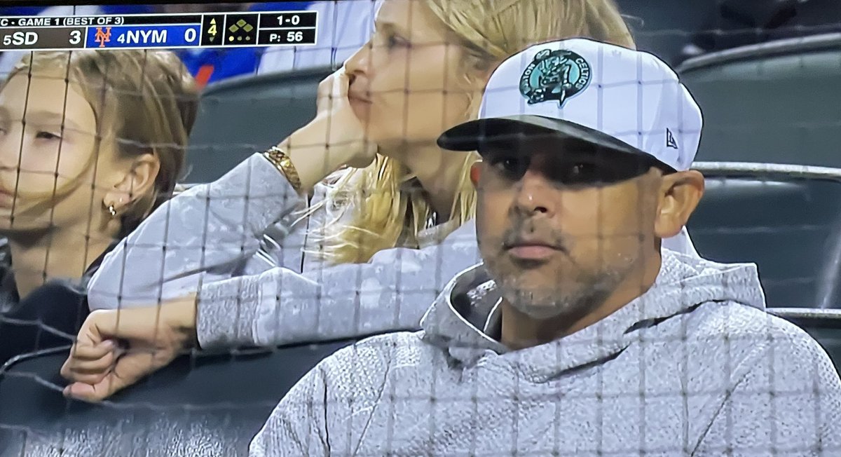 Alex Cora at a Mets game in a Celtics hat clean up in aisle me please 😍